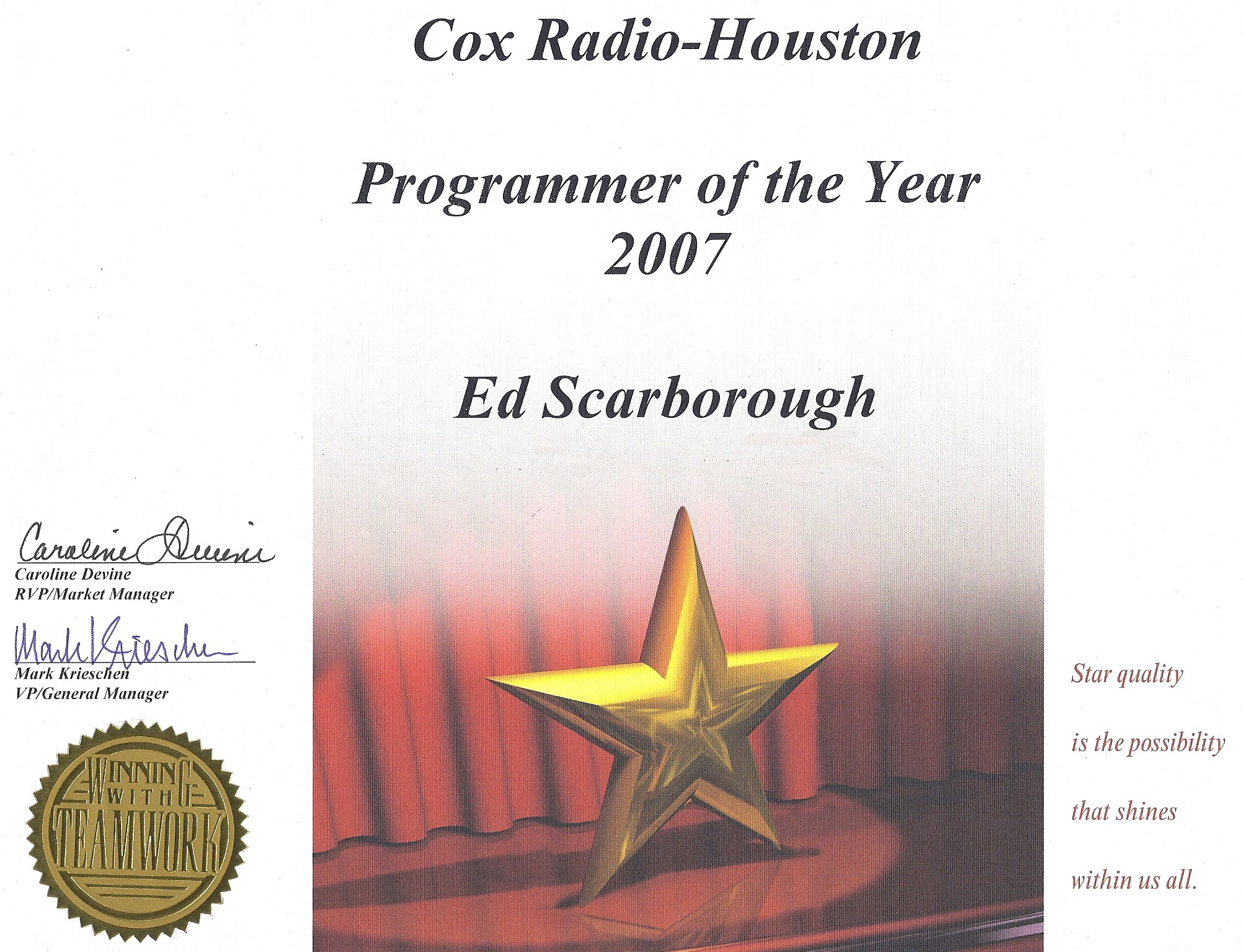 2007 Programmer of the Year-Cox Radio Houston