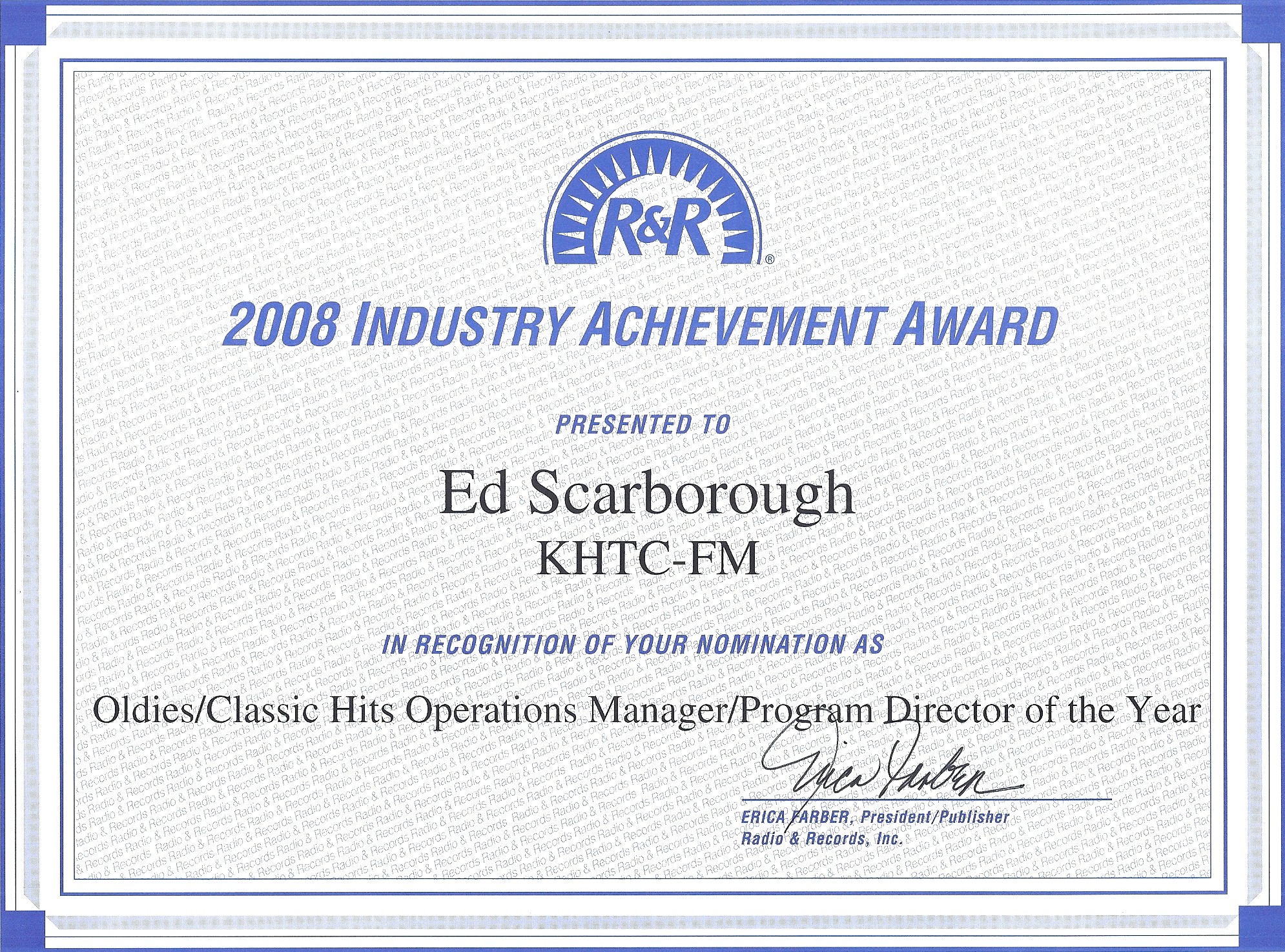2008 Radio & Records Industry Achievement Award